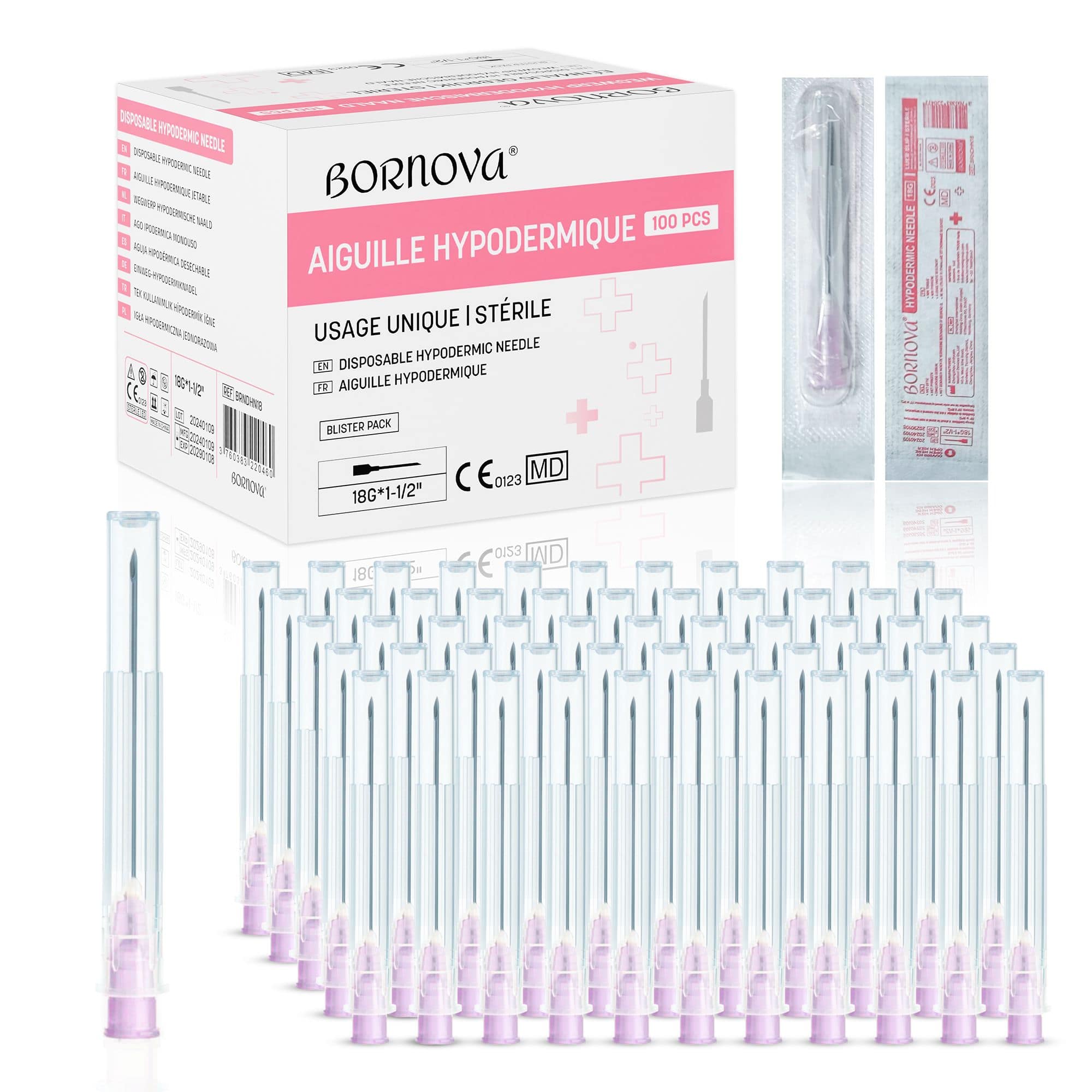 Aguja Hipodérmica Estéril de Un Solo Uso – 18G / 21G / 22G / 25G – Envase Individual – Caja de 100 — 1 / 1