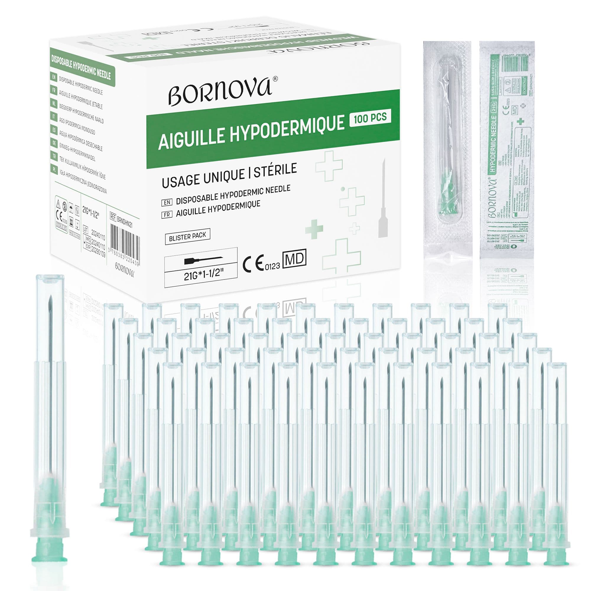 Aguja Hipodérmica Estéril de Un Solo Uso – 18G / 21G / 22G / 25G – Envase Individual – Caja de 100