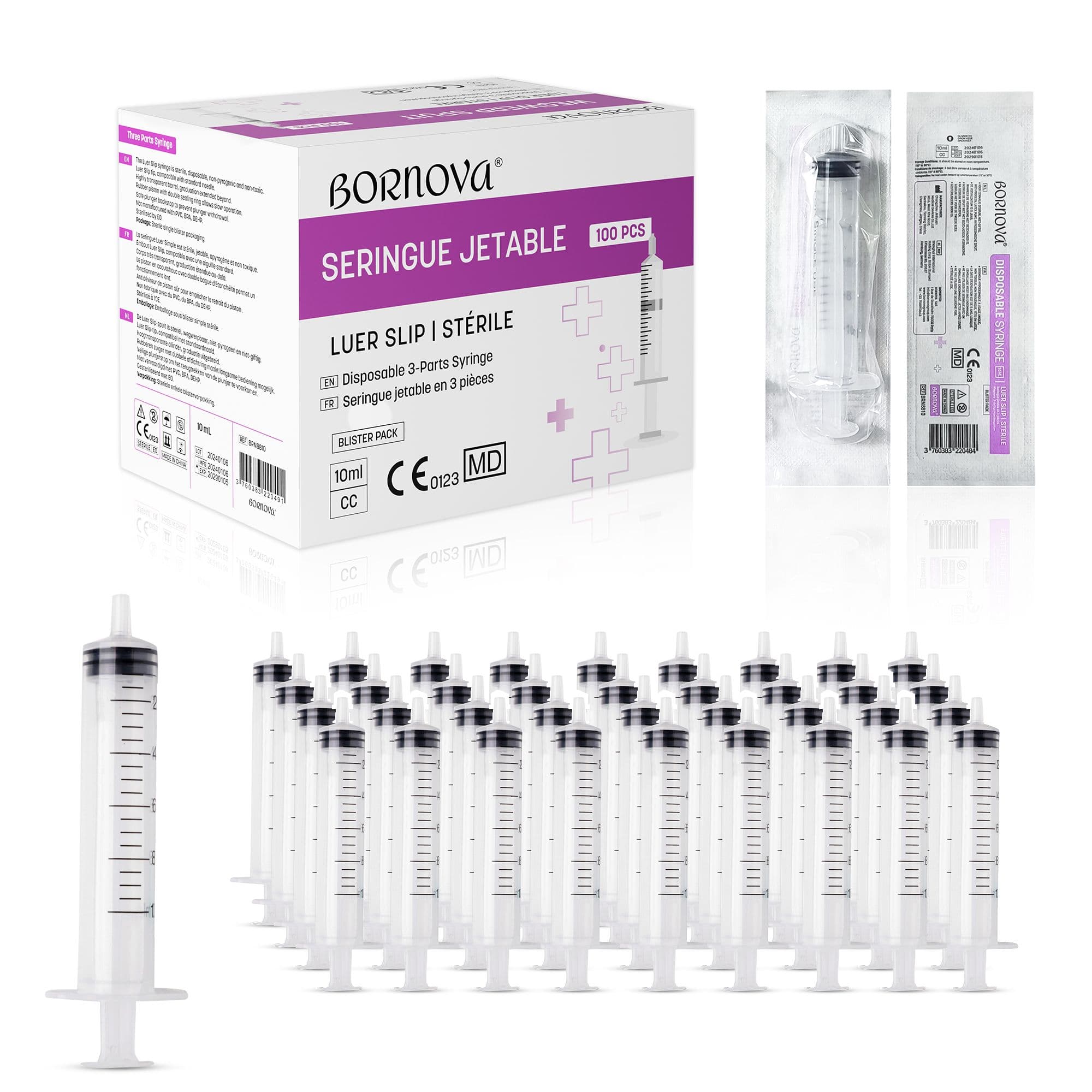 Seringue de Dosage Bornova Luer Slip Sans Aiguille (3 ml, 5 ml, 10 ml)