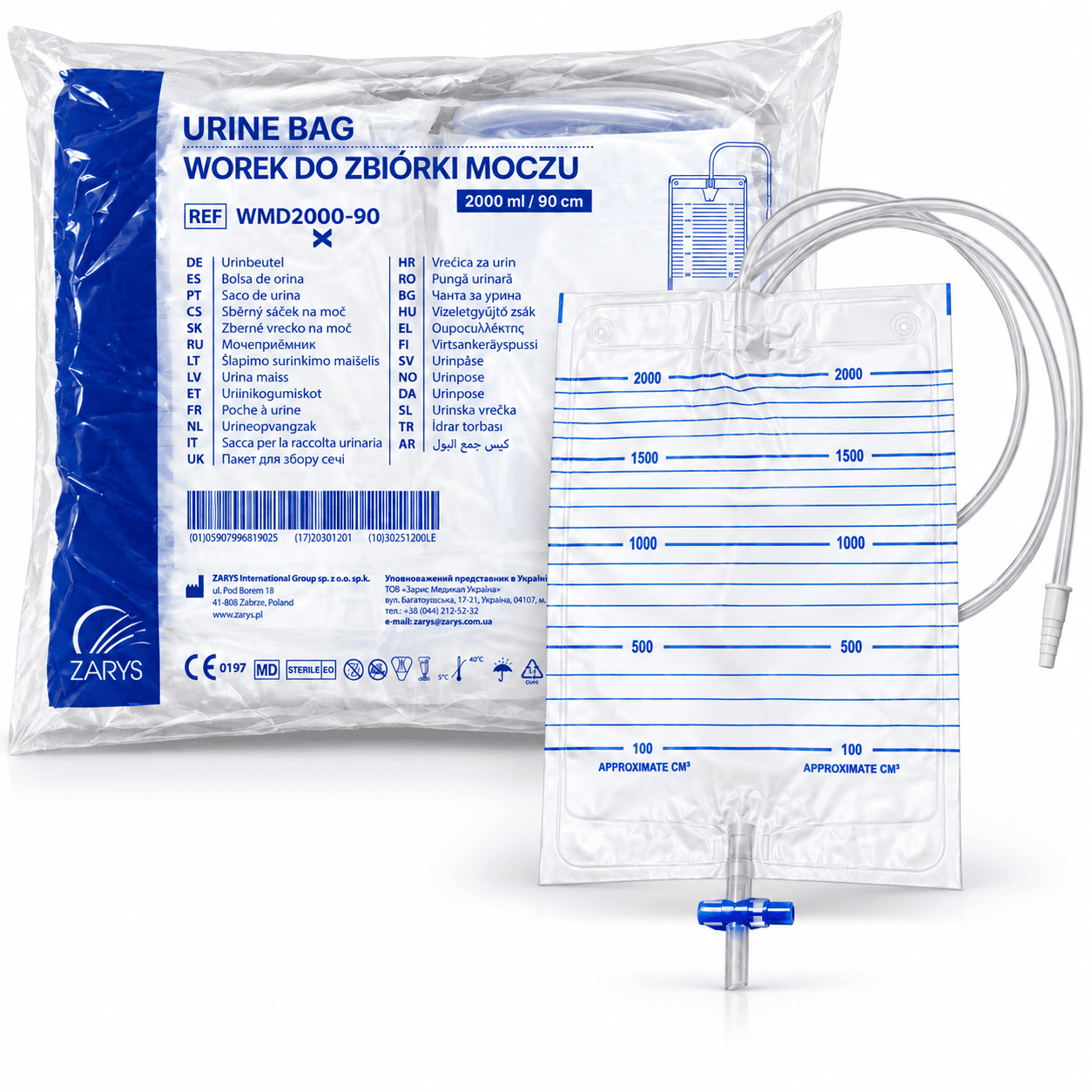 Steriler Urinbeutel Zarys 2 L – Packung mit 10 Stück